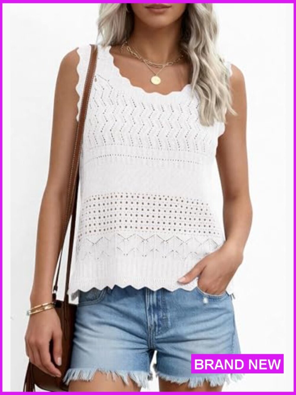 Crochet Tank Top Sleeveless Boho Beach Casual Cute Sweater Vest Summer - Picture 5 of 7